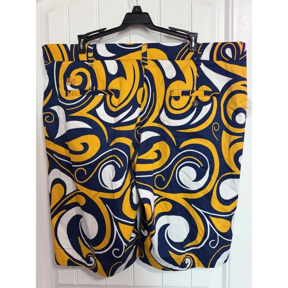 Loudmouth Men's Golf Shorts 40 (40in) Abstract Blue Gold White 11in Pockets